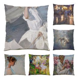 Pillow Polyester Linen Ornamental Pillows For Living Room Oil Painting Creative Decoration Home Decor Velvet Pillowcase Colorful E1246