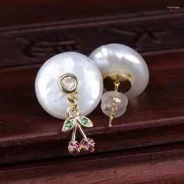 Stud Earrings Colourful White Wine Cz Tiny Double Cherry Branch Hang Out Charms Natural Coin Freshwater Pearl Bead Charm Unisex Earring