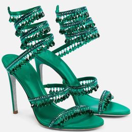 Sandals 2023 Women's Fashion Tassel Crystal Shoes Sexy Nightclub Banquet Party Twining Stiletto 230412