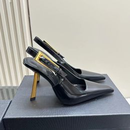 Designer Gold clasp High heels shoes and sandals women's New Gold Metal Sexy banquet wedding Heel empty Ladies Patent leather High-Heeled shoes with box