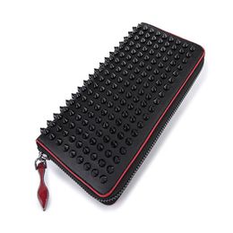 Style Red Bottom Panelled Spiked Clutch Women Patent Real Leather Mixed Colour Rivets bag Clutches Lady Long Purses with Spikes Men234F