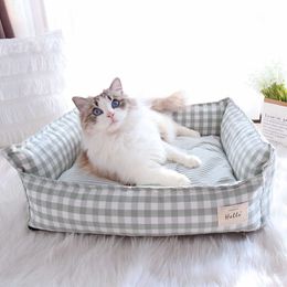 Cat Beds Furniture Soft Warm Pet Dog Cat Bed Removable Washable Cotton Linen Nest for Small Medium Large Dogs Comfortable Sleeping Mat Pet Supplie W0413