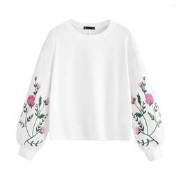 Women's Hoodies Stylish Bar Crop Sweatshirts Women O-Neck Long Sleeve Botanical Floral Print Pullovers Sweatshirt Tops Para Mujer