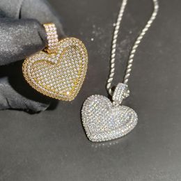 Iced Out Big Heart Pendant with Rope Chain Necklace Paved 5A Cz Stone for Women Men Hip Hop Necklaces Jewelry Drop Ship