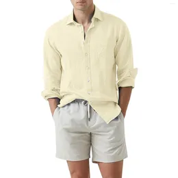 Men's Casual Shirts Mens Solid Colour Shirt Loose Lapel Pocket Long Sleeve Overshirt Cotton Tees Fashion Blouse Single Breasted Undies Camisa