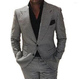 Men's Suits Costume Homme Mariage 2Pcs Blazer Trousers Houndstooth Jacket With Pants Party Wear Outfit Terno Masculino Slim Fit Tuxedo