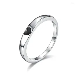 Cluster Rings 3mm Stainless Steel Stackable Ring Enamel Heart Wedding Band For Women Girl Size 5-10