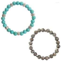 Strand 2023 Blue Turquoise Natural Map Stone Round Beads Gray Picasso Bracelet DIY Material Jewelry For Man Women