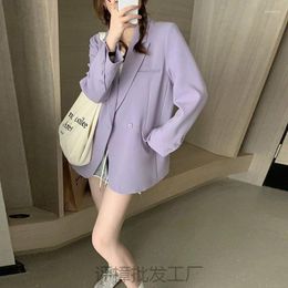 Women's Suits Woman's Autumn Vintage Casual Short Padded Shoulder Blazers Jacket Commuter Solid Colour Loose Single-breasted Suit Collar Coat