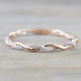 Rings Womens Fashion Gemstone Rose Gold Engagement Ring Jewellery Round Simated Diamond Twist Drop Delivery Dhgarden Otdjr