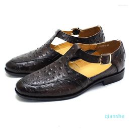 Sandals Ultra Big Size 46 47 Successful Men's Pointed Toe Ankle-wrap Leather Fashion Show Summer Mature Shoes Businessman
