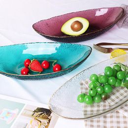 Plates European Tableware Salad Plate Snack Organizer Boat Shape 12 Inches Phnom Penh Green Glass Fruit Home Kitchen Decoration