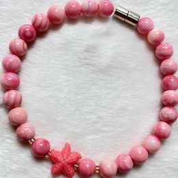 Strand Wholesale Light Pink Shell Bracelets 6mm Round Beads For Women Girl Summer Fashion Sweet Bracelet Jewellery JoursNeige