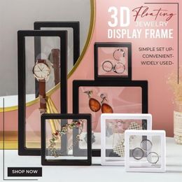 Gift Wrap 3D Floating Jewelry Display Frame Holder Box Case With Base Stand Necklace Bracelet Display Home Decorations278L