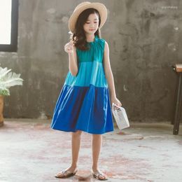 Girl Dresses YourSeason Baby Loose Summer Fashion Girls Dress 2023 Cotton Children Patchwork Princess Cute Blue Green