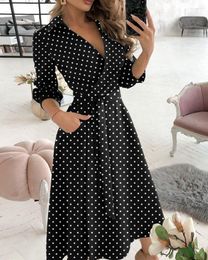 Casual Dresses Polka Dot Party Dress Turn-down Collar Shirt Women Lace Up Sexy Plus Size Vestidos Spaper Letter Print