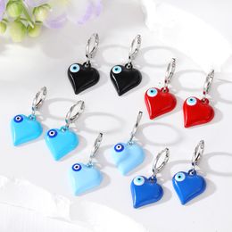 S3558 Fashion Jewelry Enamel Blue Eyes Love Heart Dangle Earrings Evil Eye Earrings