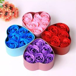 6Pcs Scented Rose Petal Gift Bath Body Soap Flower Gift Wedding Party Favour with Heart Shape Box246d
