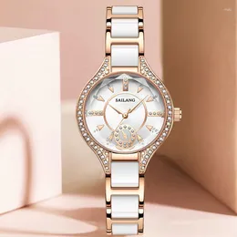 Wristwatches Women Quartz Watch Elegant Ceramic Strap Casual Fashion Luxury Diamond Dial Ladies Dress Watches