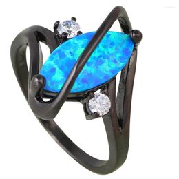 Wedding Rings JLR-013 WHOLESALE BLACK GOLD PLATED FANTASTIC HORSE EYE NATURAL BLUE OPAL FINGER RING FOR WOMEN ANNIVERSARY Jewellery