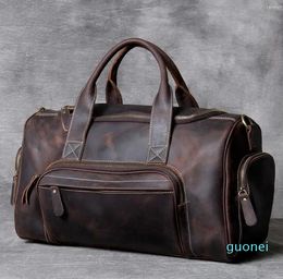 Duffel Bags Fashion Brand Designer Business Trip Travel Bag For Man Outdoor Genuine Leather Shoe Duffle Male Coffee Black