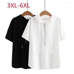 Women's T Shirts 2023 Ladies Spring Summer Plus Size Tops For Women Large Short Sleeve O-neck Black Hooded T-shirt 3XL 4XL 5XL 6XL