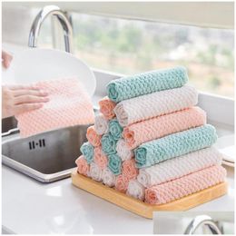 Cleaning Cloths Microfiber Strong Absorbent Soft Scouring Pad Nonstick Oil Dry And Wet Rag Kitchen Towel Drop Delivery Home Garden H Dh85J