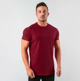 Summer Plain Tops Tees Fitness Mens T Shirt Short Sleeve Muscle Joggers Bodybuilding Tshirt Male Gym Clothes Slim Fit Fashion brand Fashion brand HK2