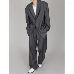 Men's Suits S-XXL 2023 Spring Oversize Gray Mens With Pants 2 Piece Set Trend Korean Handsome Loose Casual Suit Jacket Men Clothes