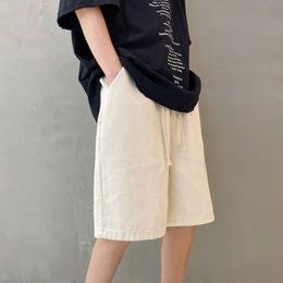 Men's Shorts Summer Men's Thin Beige Denim Shorts Korean Fashion Solid casual shorts Elastic Waist Couple Set 230412