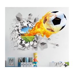 Decorative Objects Figurines 3D Football Broken Sticker For Kids Living Room Sports Decoration Mural Stickers Home Decor Decals Wa Dhojp