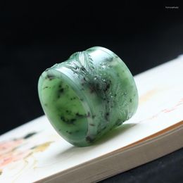 Cluster Rings Real Jade Handmade Dragon Hetian Green Ring Male And Female Gift Brand Mens