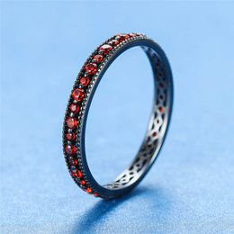 Band Rings Vintage Female Red/Blue/Black Zircon Finger Ring Classic Party Wedding Rings For Women Charm 925 Sterling Silver Engagement Ring AA230412