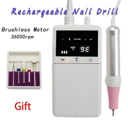 Nail Drill & Accessories Portable Rechargeable Brushless Motor Professional Electric Machine 36000rpm Cordless E File Acrylic Ceramic Bits