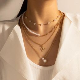 Pendant Necklaces Initial Alphabet M Letter For Women Simulated Pearls Necklace Bridal Wedding Party Jewellery Christmas Gift