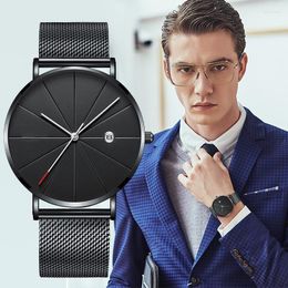 Wristwatches Ultra-thin Stainless Steel Watch Sports Leisure Quartz Complete Calendar Date Male Clock Minimalist Style Mesh