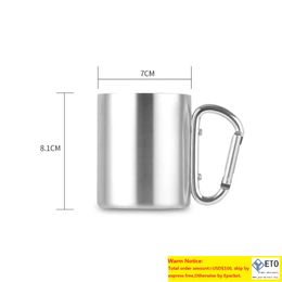 NEW220ml Stainless Steel Mugs with Foldable Selflock Carabiner Folding Handle Cup For Outdoor Camping Hiking