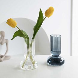 Vases Nordic Minimalist Glass Vase Creative Transparent Flower Vase Hydroponic Container Aesthetic Room Decor Office Desktop Decor P230411