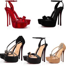 Sandalo da donna scarpe con tacco alto rosso Queen Alta Black Womens Platforms scarpe da sposa in pelle nera e pelle scamosciata per la festa nuziale So Spike Movida Jane 35-43