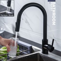 Kitchen Faucets Black Faucet Single Hole Pull Out Spout Sink Mixer Tap Stream Sprayer Head Chrome Ta 230411