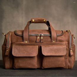 Duffel Bags Genuine Leather Retro Travel Bag Shoulder Messenger Casual Fitness Business Trip Large Capacity Luggage Men's Handbag