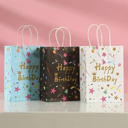 Gift Wrap Birthday Party Packaging 20pc set Bags Kraft Paper With Handle Cartoon Happy Decorations Kids282V