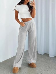 Women's Pants Casual Women Wide Leg Knitted High Waist Loose Comfy Fashion Plus Size Solid Colour Straight-leg Trousers