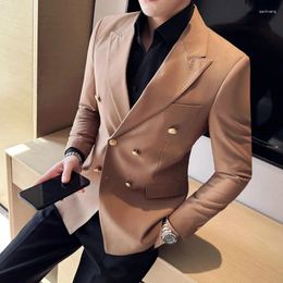 Men's Suits British Style Double Breasted Business Formal Wear Blazer Jackets For Men Clothing 2023 Simple Slim Fit Casual Suit Coats Tuxedo