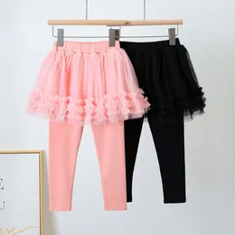 Trousers Spring Autumn Girls Pantskirt Princess Leggings Sweet Solid Color Gauze Cake Skirt Kids 3-12 Years Pants Pantalones