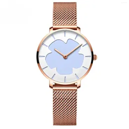 Wristwatches TEVIST Black Technology Magic Flower Change Color In The Sun Stainless Steel Mesh Band Japan Quartz Watches For Women