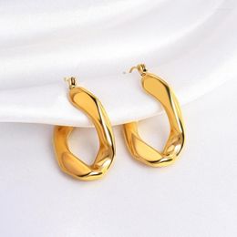 Hoop Earrings Minimalist Gold Plated Stainless Steel Irregular Custom Twisted U-shaped Geometric For Women