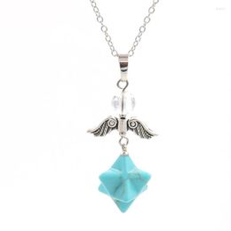 Pendant Necklaces FYSL Silver Plated Angel Wing Green Turquoises Stone Star Point Link Chain Necklace Classic Style Jewellery