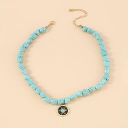 Chains Bohemian Irregular Turquoises Stone Choker Necklaces For Women Ethnic Heart Sun Eye Charms Statement Necklace Party Jewelry Gift