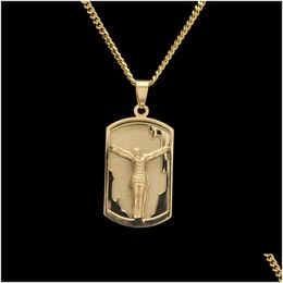 Pendant Necklaces Mens Hip Hop Neclace Jewelry Stainless Steel Jesus Necklace Fashion Gold Dog Tag Drop Delivery Pendants Dhgarden Otnzw